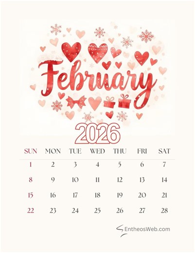 February 2026 Calendar & Planner Printable PDF https://www.entheosweb.com/freebies/free-printable-february-2026-calendar/ #February2026 #Feb #Calendar #printables #PDF #February #Planner | EntheosWeb | Facebook