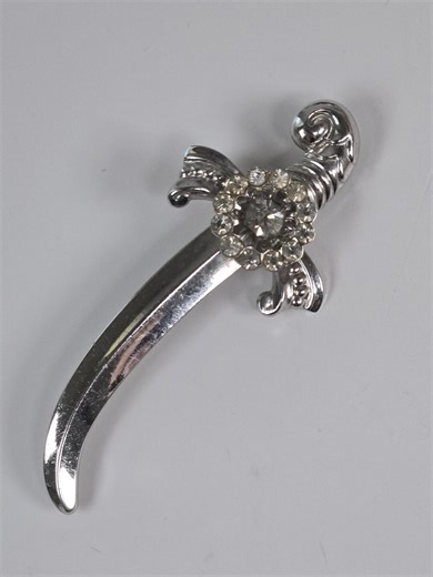 Coro Pegasus Silver Scimitar Brooch 1940s Rhinestone Wartime Sword Pin - Etsy