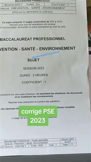 PSE corrigé part 1 #pse #bacpro #pourtoi #sujetdebac