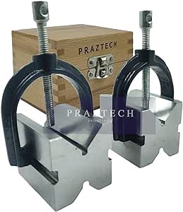 PRAZTECH® Precision Engineers VEE Blocks CLAMP Set - V Block Matched Pair, 40mm x 32mm x 32mm, Clamping capacity: 1" (25mm) in Wooden Box