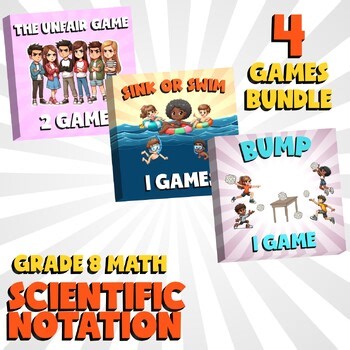 4 No Prep Math Games Bundle B - Scientific Notation - Grade 8 Review Activity