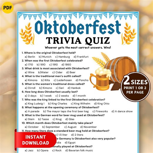 Oktoberfest Trivia Game, Printable Oktoberfest Games, Oktoberfest Party Games, Oktoberfest Quiz, Beer Festival Game, German Trivia Quiz - Etsy