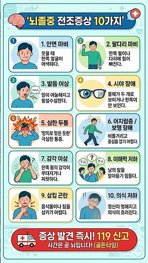 086 뇌졸증 전조증상 10가지 (골든타임 체크리스트) #뇌졸증 초기증상 #뇌경색 #뇌출혈