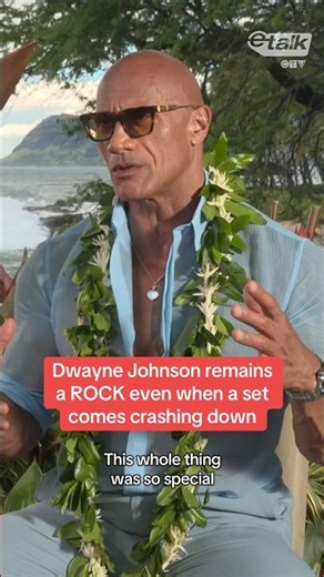 ‘Moana’ star Dwayne Johnson remains a rock even when a set comes crashing down