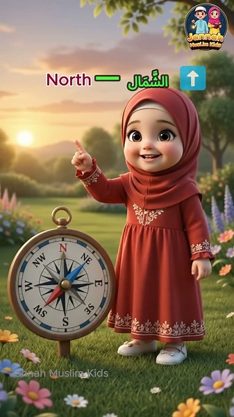 Four Directions in Arabic & English for Kids 🧭 | East West North South | Muslim Kids