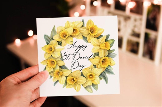 Happy St David's Day Daffodil Card: Welsh Flower Personalized Card - Etsy