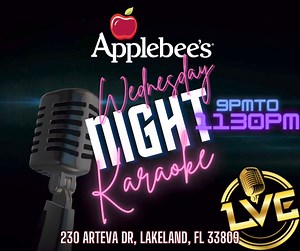 Every Wednesday is karaoke night at Applebee's Grill + Bar! This week, we’ll be there for karaoke and Jeeps vs Bikes the following night. Twice the fun, one place to enjoy it all! Applebee’s. | LVE | Facebook