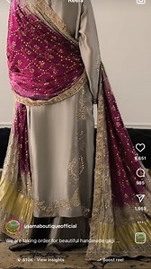 We are taking orders for this beautiful designer dobatta Handmade heavy golden mukesh work Made on pure indian gajji silk Lenght around 3.5 yard Color customisation available Msg us now to book your order U can WhatsApp us on 03060771683 or 03009684983 #usamaboutique #clothing #fashion #brand #handmade #mukesh #dobatta #women #demand #designer #trending #weddingwear | Usama Boutique