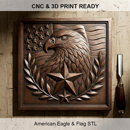 American Eagle Flag STL File | Patriotic 3D Relief for CNC Router | USA Eagle Plaque Stl | 3D Print Model | Military Wall Art - Etsy