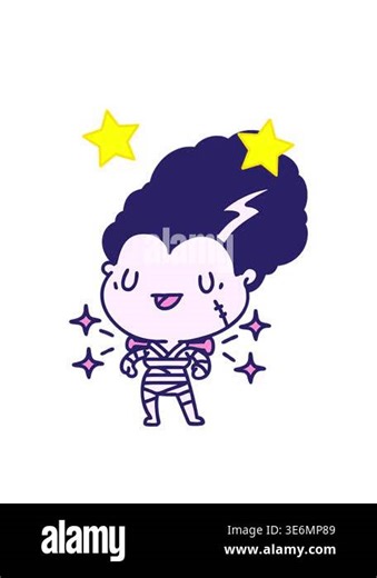 spinning stars animation of a illustration of a traditional tattoo style undead zombie bride character Stock Video Footage - Alamy