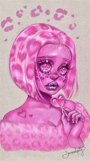 Serendipity on Instagram: "Pink Cheetah print vibes for Valentine’s Day 💘🐆✨ Original illustration available in my shop Serendipitytheartist.com✨ wishing you all a good Valentine’s Day! Even if you don’t really celebrate it I hope maybe you get yourself a tasty treat or do something nice 🥰 #art #drawing #coloredpencil #markers #cuteart"