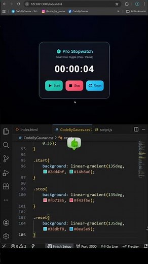 Real-Time Stopwatch ⏱️ Pure HTML CSS JavaScript #webdevelopment #javascript #coding
