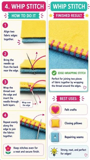 Whip Stitch for Beginners Easy Edge Sewing Stitch 🧵
