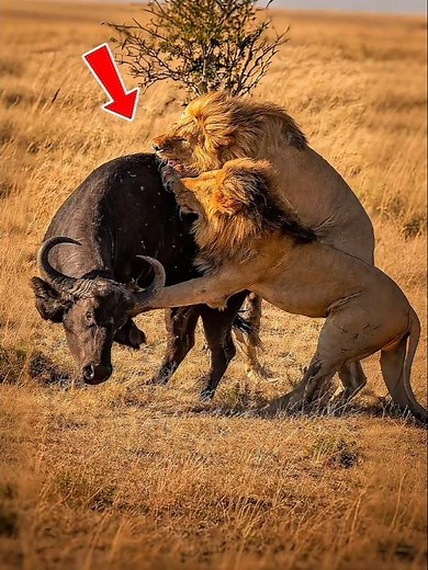 How _Does _A Buffalo 🦬 Escape_ from_ Lion 🦁 Attack _#shortsfeed #shorts