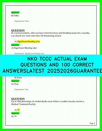 NKO TCCC 2026: 100 Vital Exam Questions and Answers for Tactical Medical Success