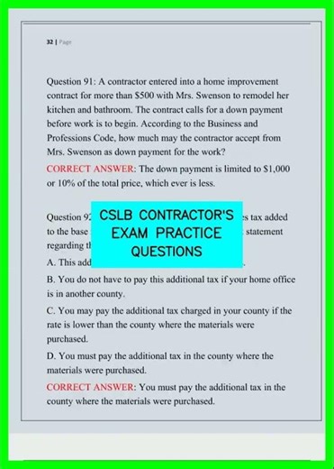 CSLB CONTRACTOR'S EXAM PRACTICE QUESTIONS video