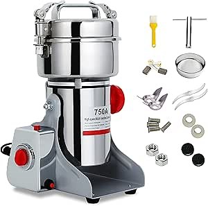 750g Electric Grain Dry Grinder Commercial Swing Type Dry Mill Machine, Stainless Steel 2600W High Speed Pulverizer for Coffee Spice Grind…