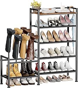 Homsorout Shoe Rack Organizer and Storage - 5 Tier Metal Shoe Rack with Boot Storage & Side Any Combination - Space Saving Shoe Shelf for Entryway, Bedroom, Closet, Garage, Small Spaces