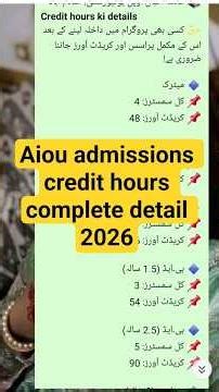 Aiou admissions credit hours! aiou admissions credit hours complete detail 2026