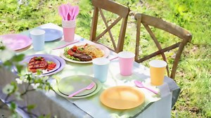 Kochorie 360 Pieces Pastel Rainbow Disposable Party Dinnerware Pack Included 7" and 9" Pastel Paper Plates Napkins Cups Cutlery, Macaron Colorful Decor Serves 48 Guests for Birthday Wedding Party