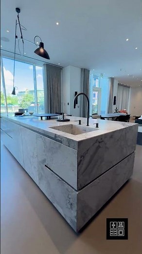 Ex Display Luxury Eggersmann Silver Oak Veneer & Dark Concrete Kitchen with Island