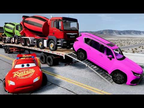 Flatbed Truck Mcqueen Transportation with Truck Pothole vs Car #38 BeamNG Drive