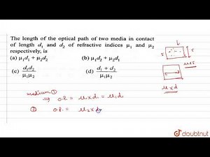 The length of the optical path of two media in contact of length `d_(1)` and `d_(2)` of refreactive