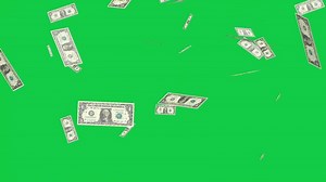 Download 1 dollar banknote falling, money falling animation isolated on green screen background for free