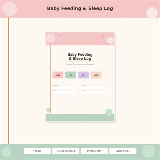 Baby Feeding Sleep Log: Newborn Daily Tracker, Diaper Chart (printable PDF) - Etsy