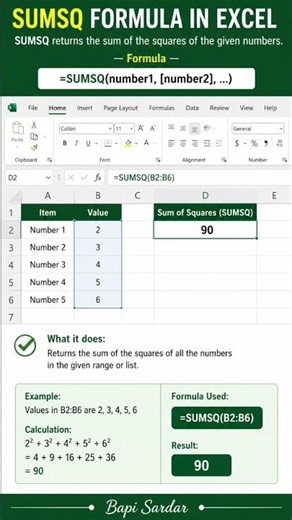 📊 Master the SUMSQ Formula in Excel! 💡