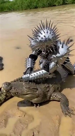 Wrestling a Dinosaur?! 🐊🛡️ Spiked Man vs. Crocodile #spikedman #animals #wildlife #aivideo