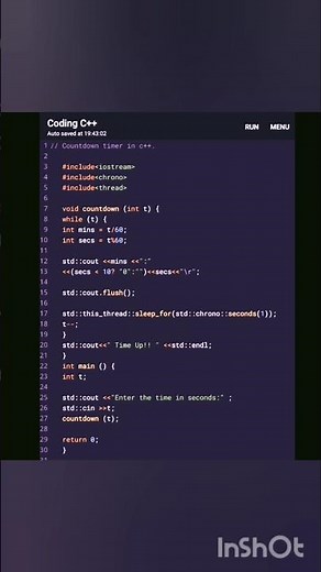 Countdown timer in c++. #cpp #c#coder #java #python #coding #code #cprogramming #developer #security