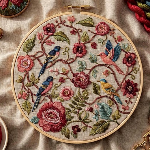 Vintage Floral Bird Embroidery Pattern – Romantic Hoop Art Design, Digital Download - Etsy