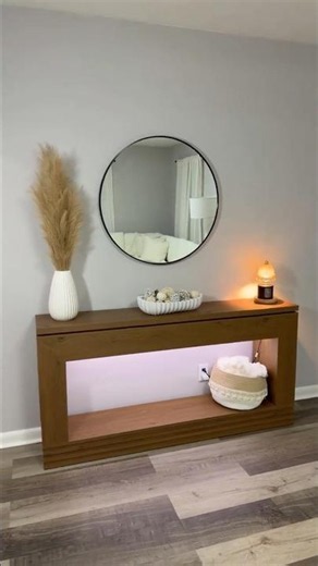Sikaic LED Console Table with 3-Color Light & Double-Tier Design Walnut