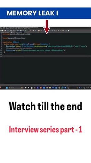 iCodian Global Tech on Instagram: "Memory Leak in Java -Interview questions series part –1, Funny Version! 😎 Ever wondered why your laptop slows down when too many apps are open? 😅 Well, the same thing happens in Java — it’s called a Memory Leak! In this Interview questions series part –1 reel, we explain: * What a memory leak is in Java * Why unnecessary objects stuck in memory slow down your app * Real-life examples like database connections, file streams, and collections * Quick tip to avoi