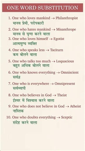 One Word Substitution in English | Competitive Exam #shorts