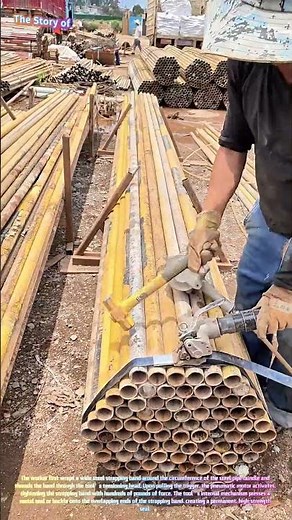 The Bundle Master: How a Pneumatic Strapping Tool Secures Heavy Steel Pipes for Transport! 🔧📦