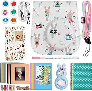 Katia Instant Camera Accessories Bundle Compatible for Fujifilm Instax Mini 9/ Mini 8+/ Mini 8 Instant Film Camera. Includes Camera Case, Album, Frame, Stickers, Strap,etc - Rabbit