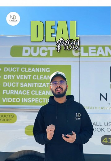 Why pay $250 or more for duct cleaning? Get it done for just $150! Perfect for homes under 3000 sq. ft. only in Brampton & Mississauga area. . . Nanak duct is just a call away for spotless service. Provides:- 1. Duct cleaning 2. Furnace cleaning 3. Ac cleaning 4. Dryers cleaning If you need any type of service, please contact us :- 1(416)729-1521 . #certifiedtechnician #clean #ductcleaning #trendingreels #cleaning #service #specialdeal #brampton #toronto #mississauga
