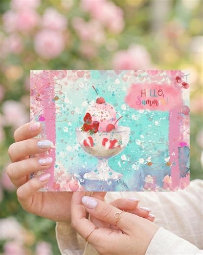 Hello Summer Ice Cream Card, Strawberry Cherry Scoops, Editable Canva Template (digital Download) - Etsy