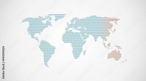World map illustration using binary numbers or signs to represent the digital globe