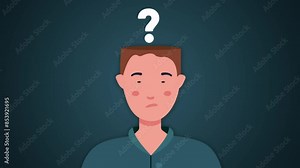 man confused with question mark over head mental health animation