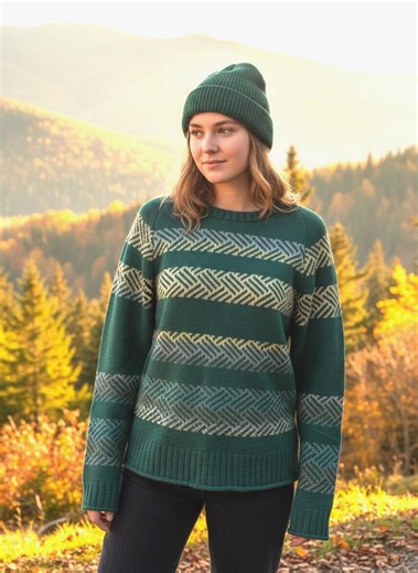 Green Icelandic Wool Sweater: Knit Crew Neck, Multicolor Design - Etsy