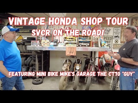 First EVER tour of MiniBike Mike's Garage shop with Vintage Honda Trail 70's CT70's and more.