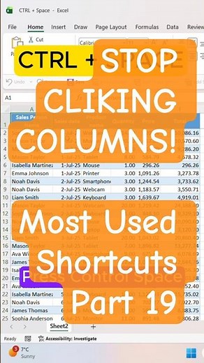 Select Entire Column Instantly – CTRL + SPACE
