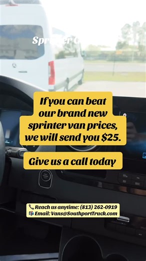 SprinterGuyUSA on Instagram: "SPRINTER GUY 🇺🇸 USA If you can beat our brand new Sprinter van prices, we’ll send you $25 💸🚐—that’s how confident we are in the deals. Give us a call today and drive away knowing you got the best price guaranteed 📞🔥 📱 Follow: @SprinterGuyUSA 📞 Reach us anytime: (813) 262-0919 📬 Email: Vans@SouthportTruck.com 📍 7528 N US Highway 301, Tampa, FL 33637 #SprinterVan #VanLife #CamperVan #VanConversion #AdventureVan"