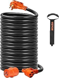 VEVOR 50 Amp RV Extension Cord, 50 ft, Heavy Duty STW RV Power Cord, 6/3+8/1 AWG NEMA 14-50R Female NEMA 14-50P Male Plug, for RVs, Generators, Campers, ETL Listed