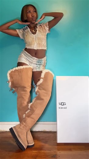 @ursoskinnyadaeze on Instagram: "Never getting over these Sacai x Ugg thigh high boots! 🐻🤎 #shopping #uggboots #sacai #retailtherapy #streetstyle #fashionblogger"