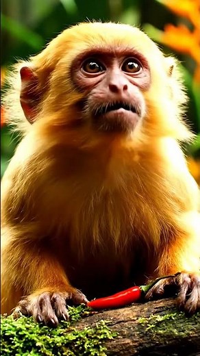 Baby Monkey Eats a Chili Pepper and Screams in Shock!