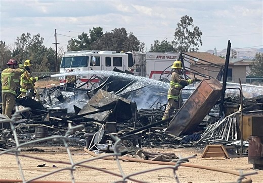 One hospitalized as fire rips through mobile home, cars in Apple Valley